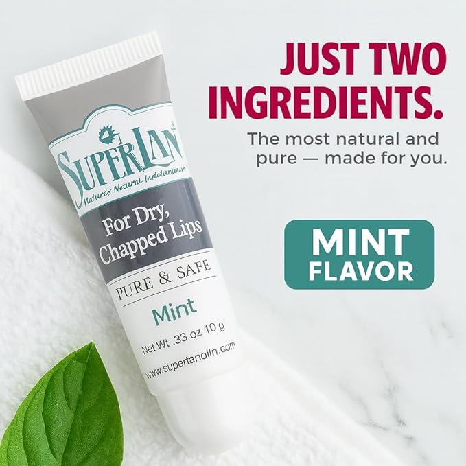 Organic Lanolin Lip Balm Mint Flavor - Lip Repair for Dry Weather - Natural Nipple Cream Lanolin - Moisturizer cracked lips - Hydrating lip care - Ultra pure jojoba oil - Kosher chapstick (0.35 Oz)
