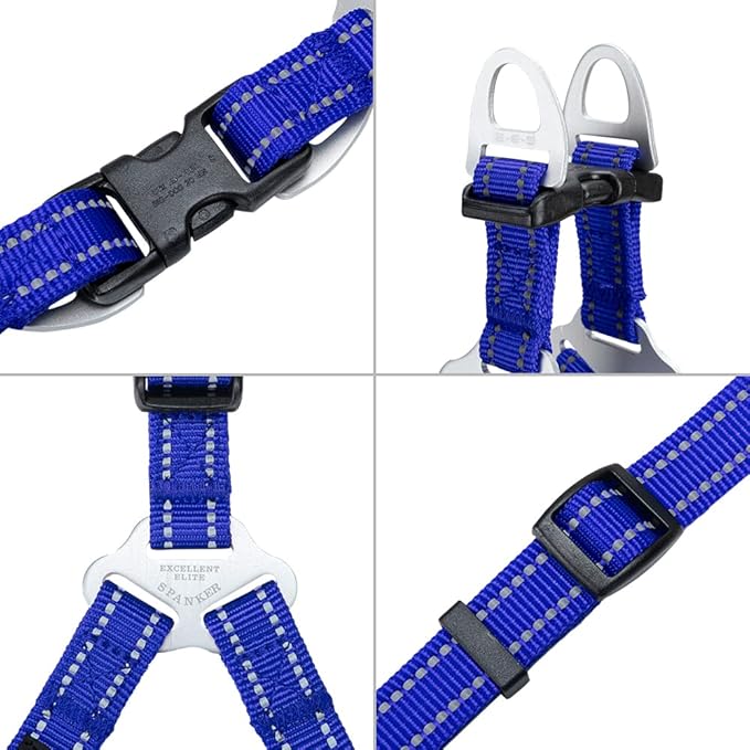 EXCELLENT ELITE SPANKER No Pull Dog Harness Adjustable Nylon Step-in Easy Pet Vest Chest Strap with Reflective and Leash Ring for Small Medium Large Breed Dogs Training Walking(Blue-L)