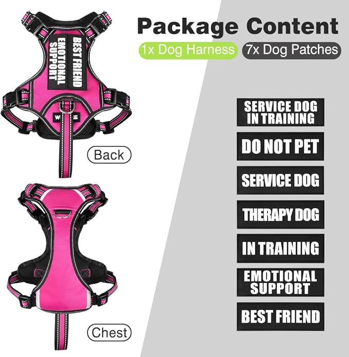 WINSEE Service Dog Vest No Pull Dog Harness with 7 Dog Patches, Reflective Pet Harness with Durable Soft Padded Handle for Puppies, Small, Medium, Large, and Extra-Large Dogs