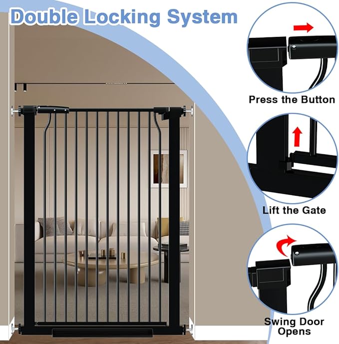 40.55" Extra Tall Baby Gate for Stairs-40.6"-54.7" Wide 1.37" Ultra Narrow Spacing Extra Wide Pet Cat Gate Dog Gate-Auto-Close Pressure Mounted Dog Door for Pets and Kids,Black