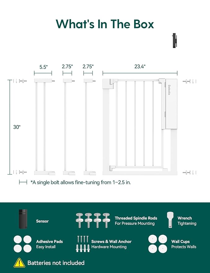 Babelio Smart Infrared Auto-Unlock Baby Gate for Doorways & Stairs, Auto Close Dog/Pet Gates for House, Pressure Mounted | Easy Install | No Drilling | Walk Thru Door (White, 26.3-37.8" W, 30" H)