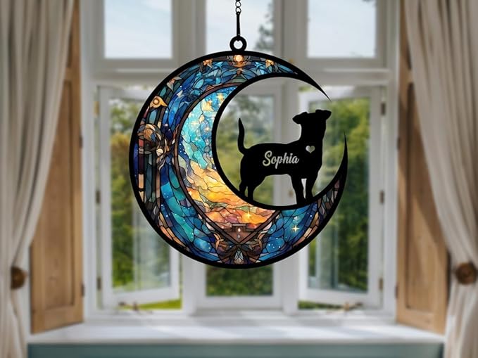 NAZENTI Personalized Dog Suncatcher Memorial Ornament, Dog on Moon for Suncatcher Gifts, Memorial Gift Loss of Dog, Gifts for Dog Lovers Loss of Dog, Memory Remember Dog, Sympathy Dog Window A06