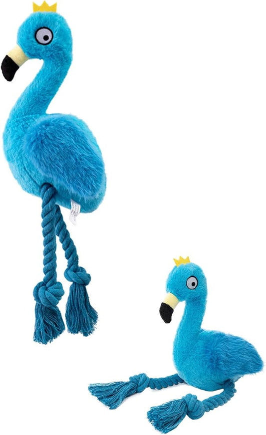 Flamingo Knot Squeaky Dog Toys with Crinkle Paper for Small and Medium Dogs,Stuffed Plush Chew Toys for Puppy to Cuddle, Curl up, Snuggle - Blue