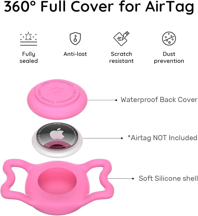 for Airtag Dog Collar Holder, Dog Airtag Holder Waterproof, Lightweight & Soft Silicone Air Tag Case for Pet Collars, Works with Multiple Tracker Tag Products (Blue1+Pink1, 2 Pack)