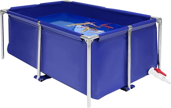 Foldable Canvas Fish Pond, 47.2 * 31.4 * 19.6inch Above Ground Aquarium with Drain Valve, Stainless Steel Frame Koi Tank, Fish Tank for Indoor Outdoor Breeding