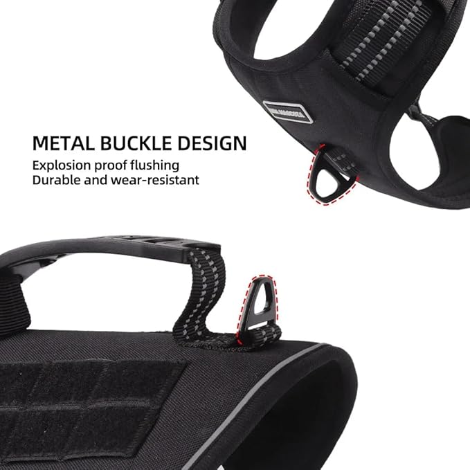 Tactical Dog Harness with Leash for Large Dogs, No Pull Adjustable Dog Harness, Reflective K9 Working Pet Vest for Walking, Training (Black, XL)
