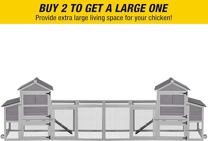 Aivituvin Chicken Coop Expandable Mobile Chicken House for Outdoor with Wheels, Nesting Box, Leakproof Pull-on Tray and UV-Resistant Roof Panel (Grey)