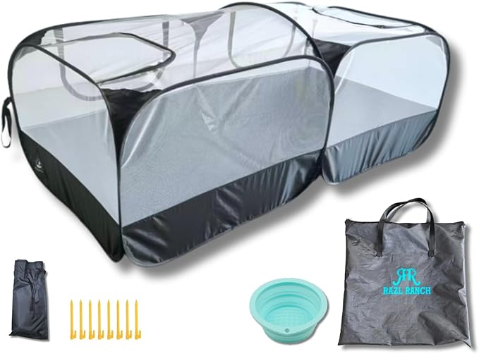 Small Animal Playpen Chicken Brooder with Cord Access Port, Portable Chicken Run & Coop, Breathable Mesh for Indoor & Outdoor Use, Pop up Playpen for Pets, Comes with Silicon Pet Bowl