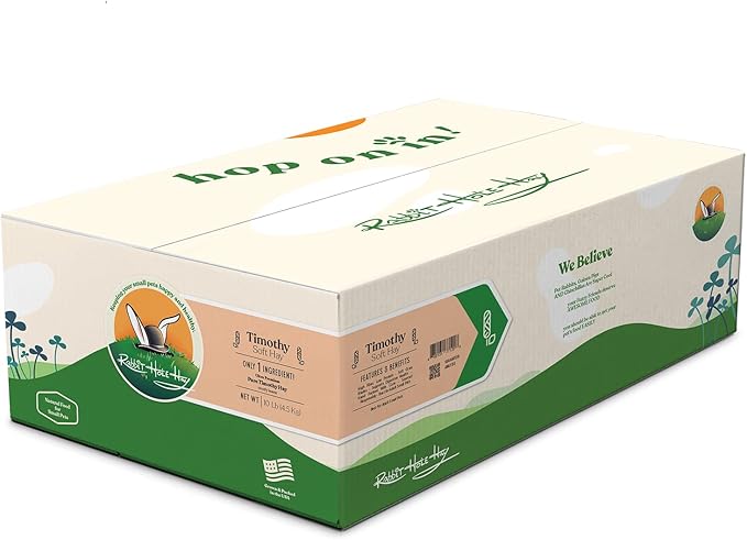 Rabbit Hole Hay - Ultra Premium Soft Timothy Hay for Small Pets - 10 lb Box - Soft & Nutritious