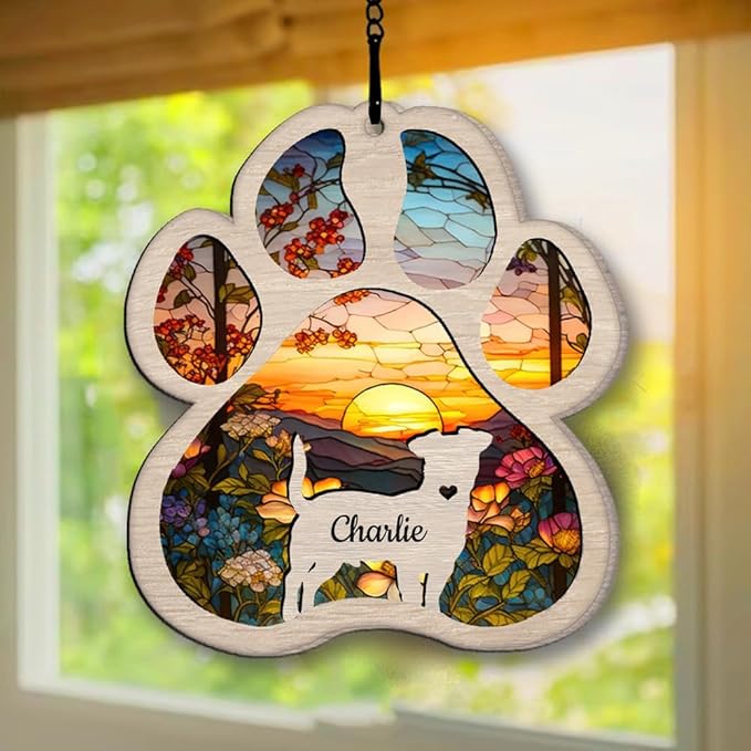 Nazenti Personalized Dog Memorial Suncatcher - Custom Pet Sympathy Gift, Christmas Tree Ornament for Dog Lovers