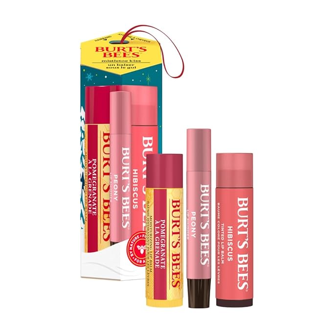 Burt's Bees Mistletoe Kiss Lip Care Gift Set, Mistletoe Kiss Set, Pomegranate, Peony & Hibiscus