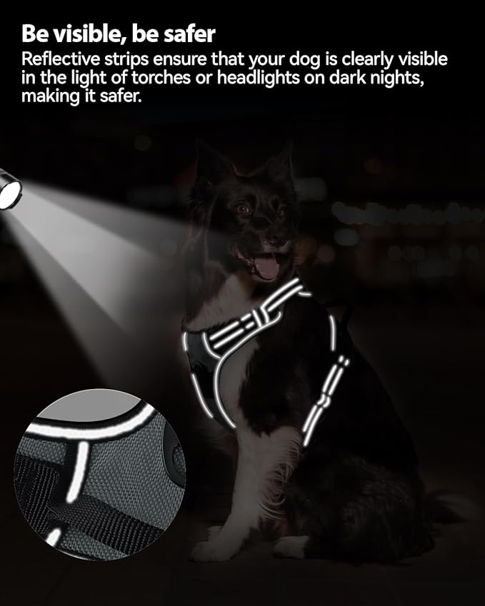 Joytale No Pull Dog Harness Medium Sized Dog, Reflective Pet Vest with Front Clip, Adjustable Soft Padded Harnesses with Easy Control Handle for Training and Walking, Gray, M