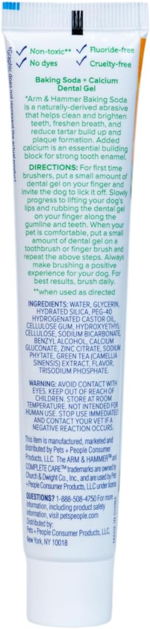 Arm & Hammer Complete Care Dental Gel, Gel-Style Dog Toothpaste - Fresh Breath, Tartar Control, Gentle on Enamel, Fluoride Free - Baking Soda Enhanced Dental Dog Supplies, Chicken Flavor, 2.5oz