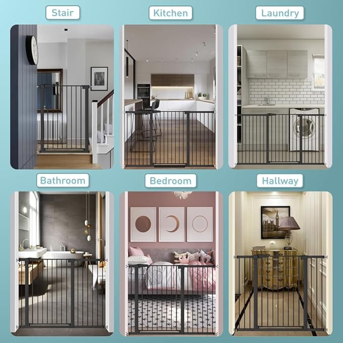 Fairy Baby 38" Extra Tall Baby Gate No Drill, 29.5"-32.2" Extra Wide Wide Dog Gate Indoor, Metal Pressure Mounted Safety Child Kid Gate, Auto Close Pet Puppy Cat Proof Gate for Stairs Doorway, Black