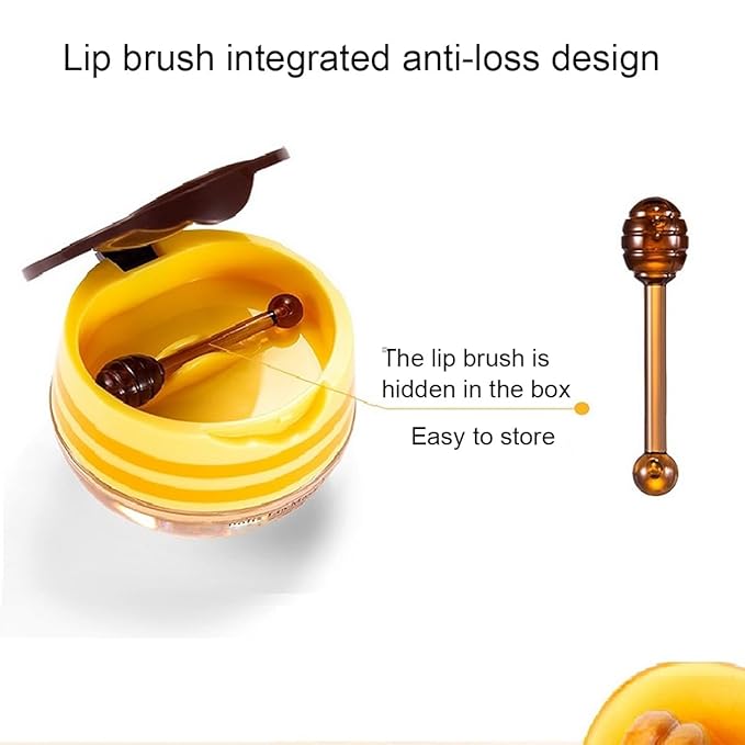 4 PCS Bee Lip Balm Honey Pot,Lip Mask Propolis Moisturizing,Prevention Dry and Cracked Lip Scrubs Exfoliator Lip Wrinkle Skin Care Products (Honey & Cherry & Mint & Strawberry)