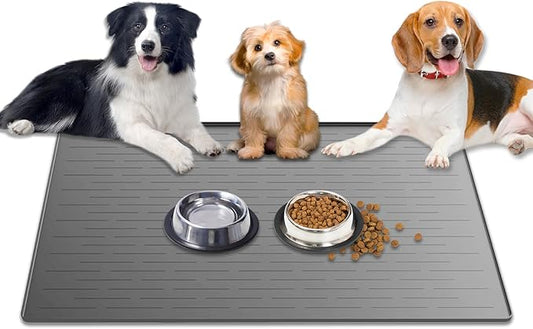 1.5MM Super Thick Dog Food Mat, 40"x30" Silicone Dog and Cat Mats for Food and Water Bowls, Waterproof Pet Feeding Mat for Contain Spills Protects Floors, Multiple Colors & Sizes for Pets, Light Gray