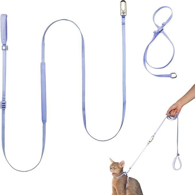 Cat Harness and Leash Set, Escape Proof Cat Harness Lightweight Leash with Padded Handle, Adjustable Leash Harness for Kitten>4lbs Small Large Cats Walking Training (Blurple, M)