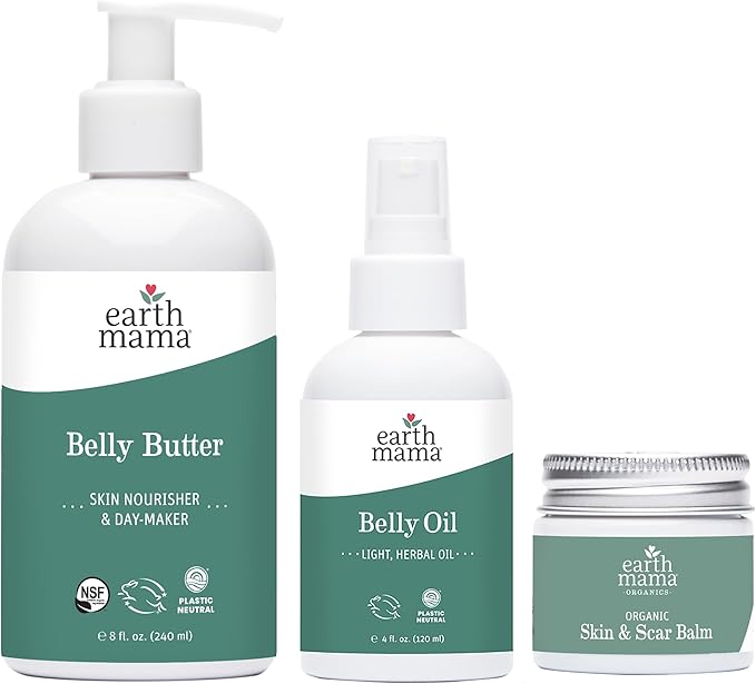 Earth Mama Belly Butter, Belly Oil, Skin & Scar Balm Kit for Dry, Stretching Skin | Moisturize + Encourage Skin's Natural Elasticity During Pregnancy | Pregnancy Stretch Mark Scar Cream