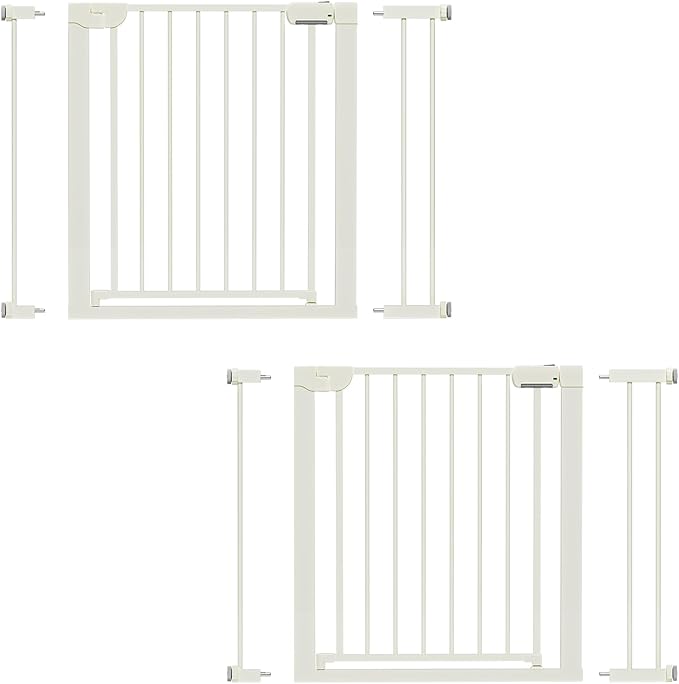 29.5-40.6" Baby Gate for Stairs, Baby Safety Essentials, Auto Close Gate for Doorways, Easy Install Pressure Mounted Dog Gate Indoor, Pet Gates for Dogs, White (2 Pack)