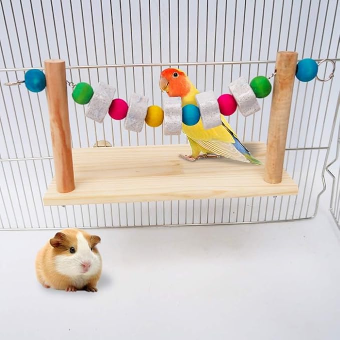 Hamiledyi Hamster Wood Ledge Platform with Lava Stone Block Chinchilla Cage Resting Wooden Shelf Chew Toys for Guinea Pig Gerbil Mouse Rat