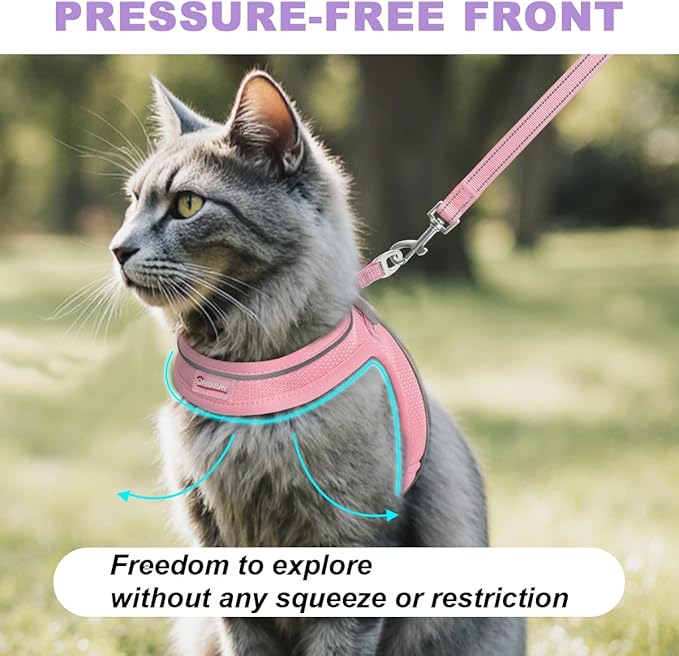 Cat Harness and Leash Set,Escape Proof Kitten Harness,Step in Adjustable Soft Lightweight,Easy Control,Reflective Strips Comfortable for Walking Travel(Baby Pink,S)