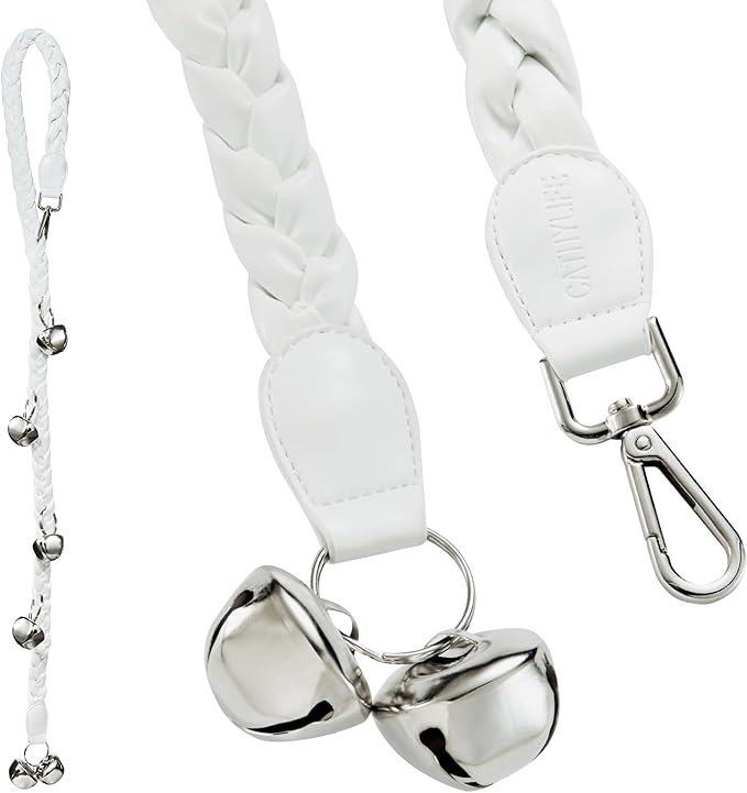 Dog Doorbells for Potty Training, Poly Urethane Puppy Door Bells, Hand-woven Dog Bells for Dog Training, Extra Loud Bells for Door Knob, Ring to Go Outside Doggie Pet Supplies. (White twist)