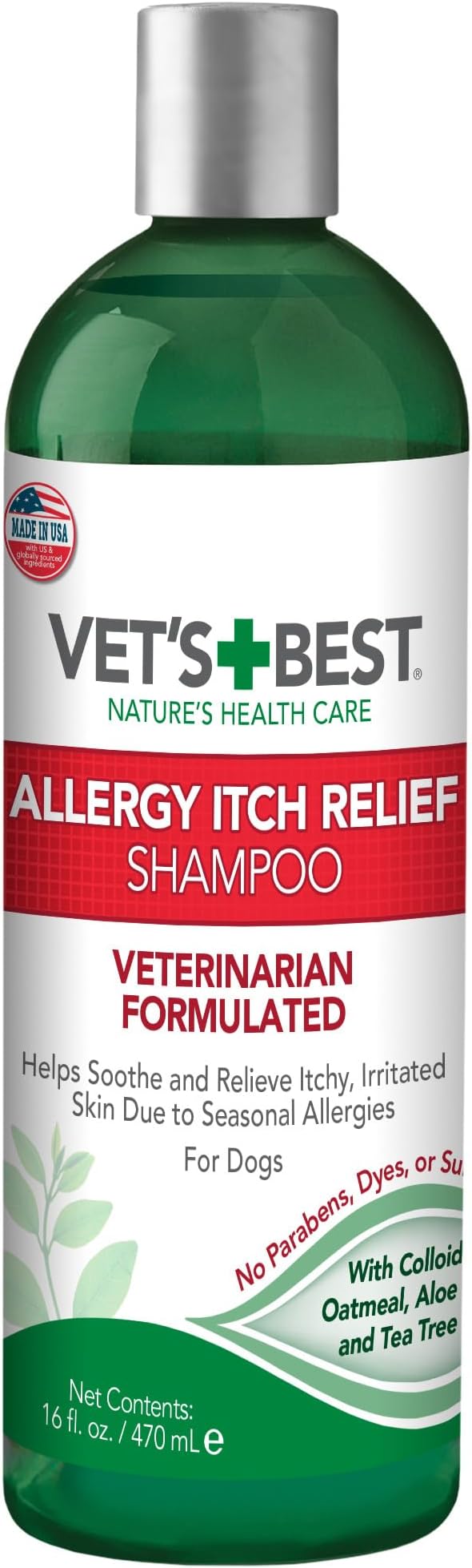 Vet's Best Allergy Relief Dog Shampoo – Oatmeal and Aloe Formula for Itchy Skin and Seasonal Allergies – Soothing Anti-Itch Shampoo for Dogs with Dry, Sensitive Skin – 16 oz