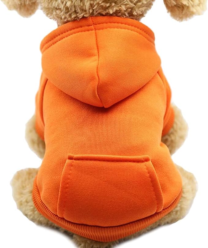 Jecikelon Winter Dog Hoodie Sweatshirts with Pockets Warm Dog Clothes for Small Dogs Chihuahua Coat Clothing Puppy Cat Custume (Orange, Large)