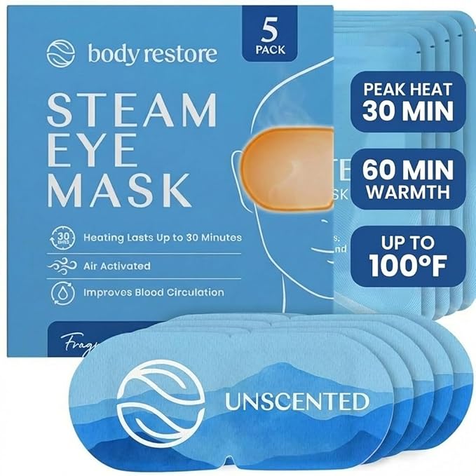 Body Restore Self Heating Warm Compress for Dry Eyes 5 Pack – Heated Eye Mask for Fast Relief, Birthday Gifts for Women, Men, Easter Basket Stuffers, Stye Eye Treatment, Eye Patch – Unscented