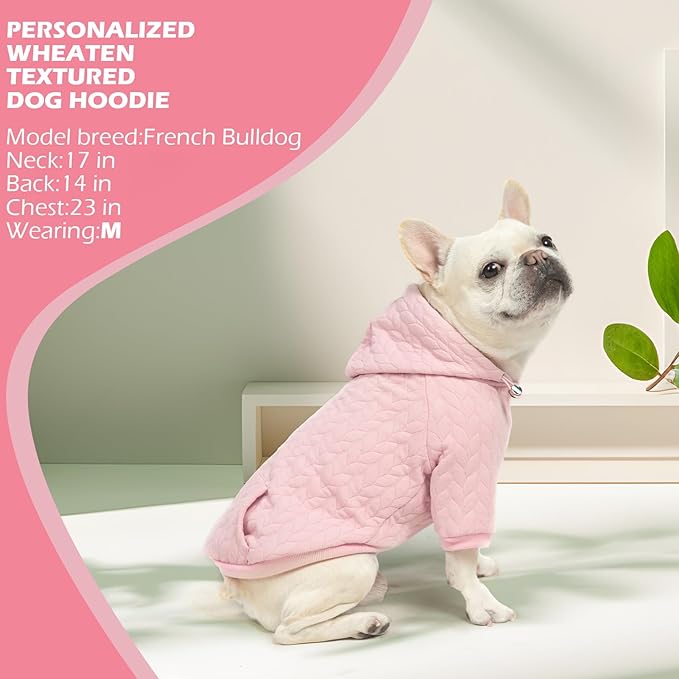 EXPAWLORER Textured Cable Knit Basic Dog Hoodie, Elevated Style Dog Sweater with Leash Hole and Pocket, Soft and Warm Pet Winter Coat, Cold Weather Clothes for Small Medium Large Dogs Cats,Pink XL