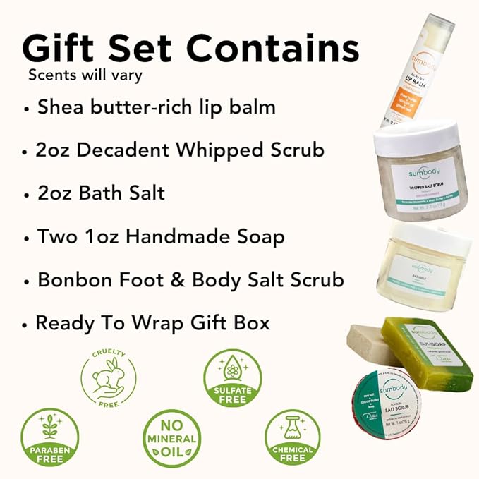 Sumbody USA Made Mini Self Care Gift Set - (6pcs) Men, Women, Teens, All Natural Aromatherapy Body Care Set Skin Care Box, Spa Baskets, Relaxation, Pampering, Christmas Holiday Appreciation Gifts
