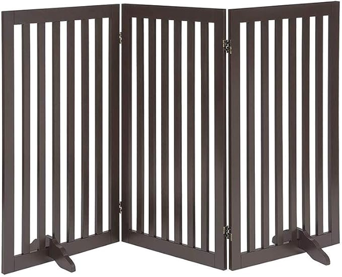 unipaws 36" H Free Standing Pet Gate for Dog Cat, Tall Wooden Dog Gates for Doorway, Stairs, Foldable Pet Fence for The House, Expandable Dog Barrier, Indoor Use, Espresso