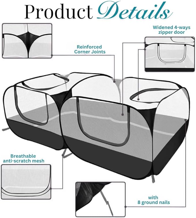 Small Animal Playpen Chicken Brooder with Cord Access Port, Portable Chicken Run & Coop, Breathable Mesh for Indoor & Outdoor Use, Pop up Playpen for Pets, Comes with Silicon Pet Bowl
