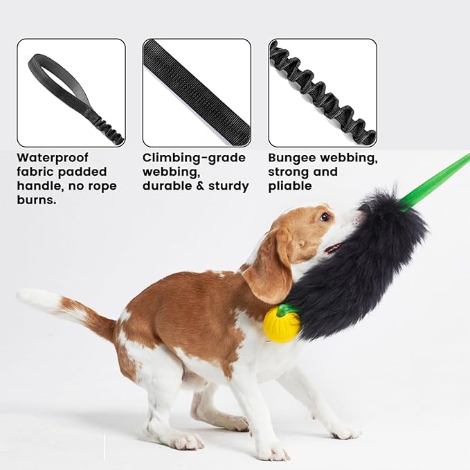 HOWGO Dog Rope,Dog Bungee Chaser 100% Sheepskin,Sheep Smell Tug for All Breeds(Orange, Long Without Ball 2Pack)