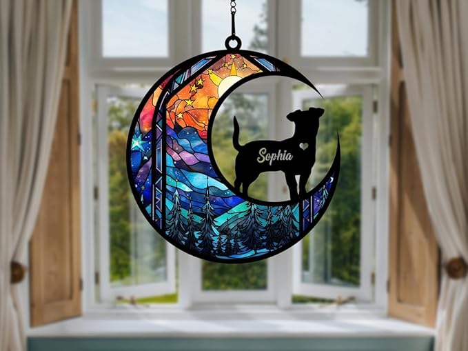 NAZENTI Personalized Dog Suncatcher Memorial Ornament, Dog on Moon for Suncatcher Gifts, Memorial Gift Loss of Dog, Gifts for Dog Lovers Loss of Dog, Memory Remember Dog, Sympathy Dog Window A06