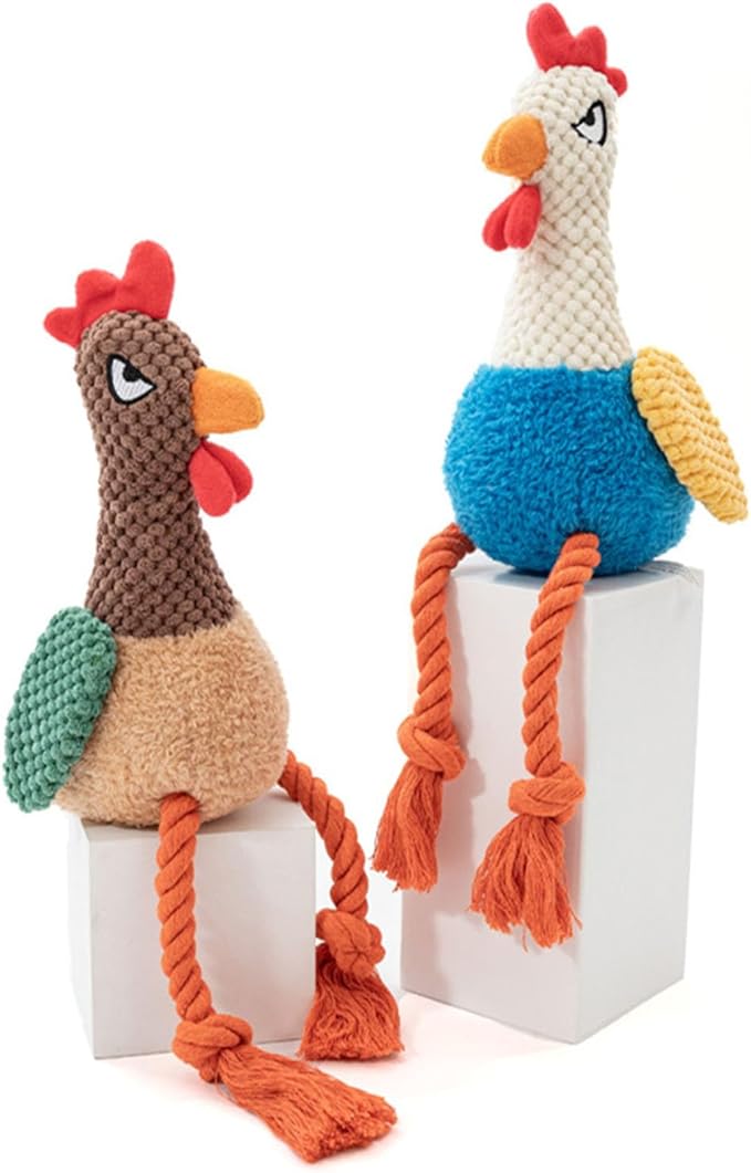 Rooster Knot Squeaky Dog Toys with Crinkle Paper for Small and Medium Dogs,Stuffed Plush Chew Toys for Puppy to Cuddle, Curl up, Snuggle - Brown
