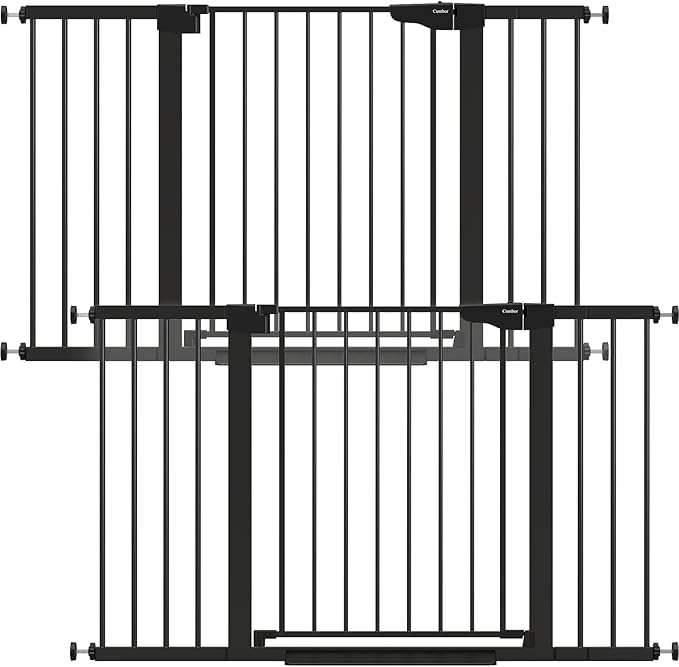 Cumbor 2 Pack 29.7"-51.5" Extra Wide Baby Gate for Stairs, Easy Wall Through Dog Gates for Doorways, Pressure Mounted Pet Gate Indoor, Safety Auto-Close Child Gate for Kids with 4 Wall Cups, Black