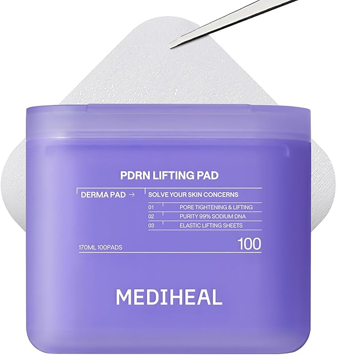 MEDIHEAL Toner Pads [PDRN] - Stretchable Lifting Pads with Squalane and Glutathione for Total Skin Care - Plant Based Rose PDRN - Wrinkle & Pore Care - Vegan Stretchable Lifting Fabric (100 Count)