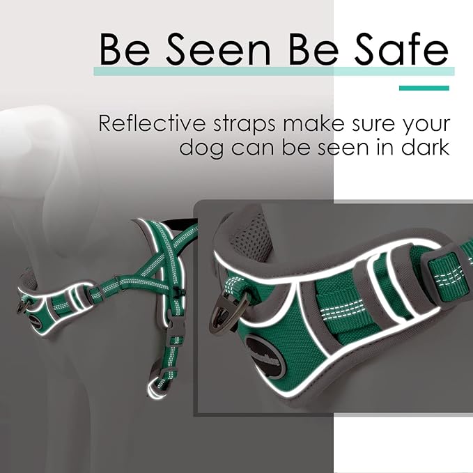 ADVENTUREMORE Dog Harness for Large Dogs No Pull, Sport Dog Halter Harness Reflective Breathable Dog Vest Escape Proof Dog Harness with Easy Control Front Clip Handle for Training Walking L Green