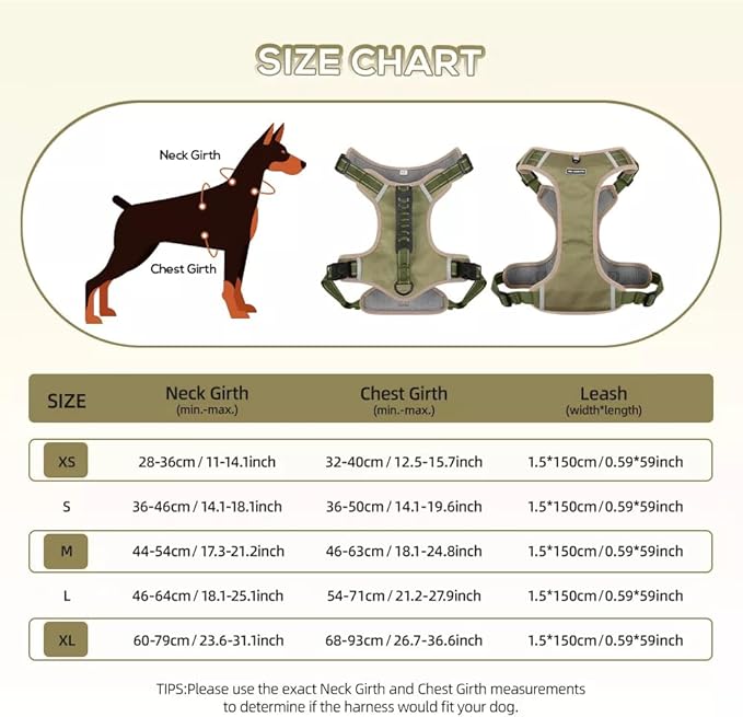 Dog Harness No Pull Adjustable Reflective,for Medium and Large Small Dog with Leash 59.06in (Khaki, XL)