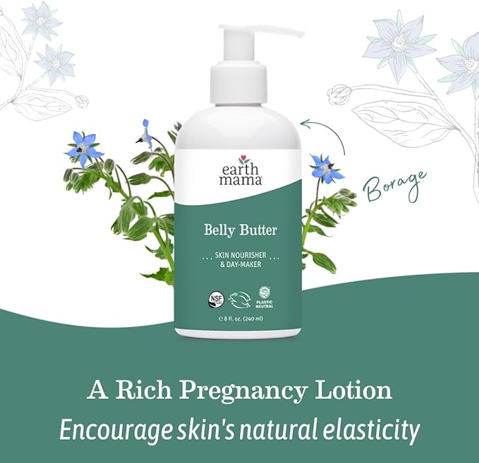 Earth Mama Belly Butter, Maternity Moisturizer for Dry Skin | Lotion for Pregnancy and Postpartum Recovery Self Care, Body Cream with Aloe, Fragrance Free, 8-Fluid Ounce