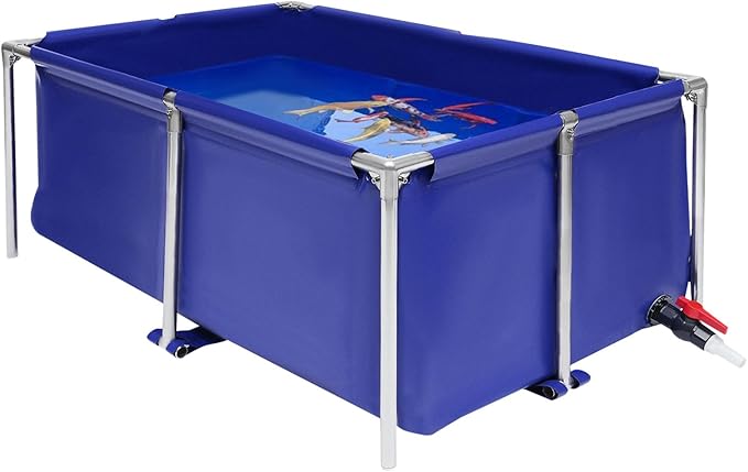 Portable Fish Tank, Foldable Koi Pond Stainless Steel Frame, Large 120x80x50cm Canvas Fish Pond with Drain Valve, Waterproof Home Aquarium & Aquaculture Tank