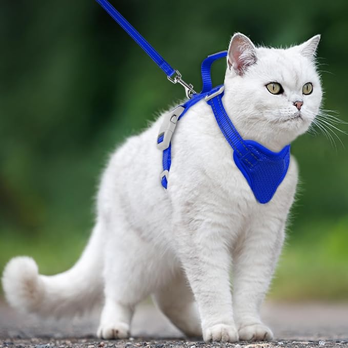 Cat Harness and Leash Set Escape Proof for Kitten Walking, Soft Adjustable Top Handle Vest Harnesses for Cats, Easy Control Breathable Reflective Small Medium Large, Sapphire Blue,S