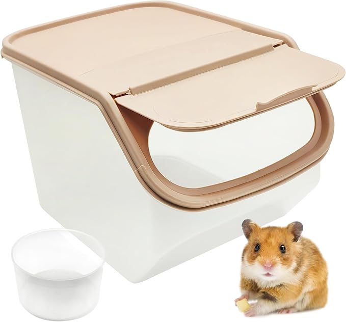 PINVNBY Chinchilla Sand Bath Box Gerbil Bathroom Transparent Totoro Plastic Sand Bath House with Sand Cup Cage Accessories for Guinea Pig Hedgehog Squirrel and Other Small Animals（Coffee Color）