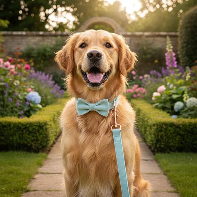 PETDURO Custom Dog Collar Personalized with Name Engraved Quick Release Rose Gold Metal Buckle for Large Medium Small Girl Dogs - Dog Leash and Bow Tie Available - Soft Comfy Velvet (Mint Blue, XS)