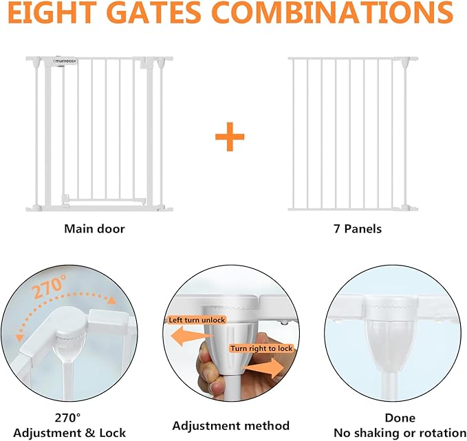 199" Extra Wide Baby Gate, Play Yard Child Safety Gate, Dog Gates with Auto-Close Door, Double Locking System for The House Doorways, Fireplace, Kitchen, 8-Panels, 30" Tall