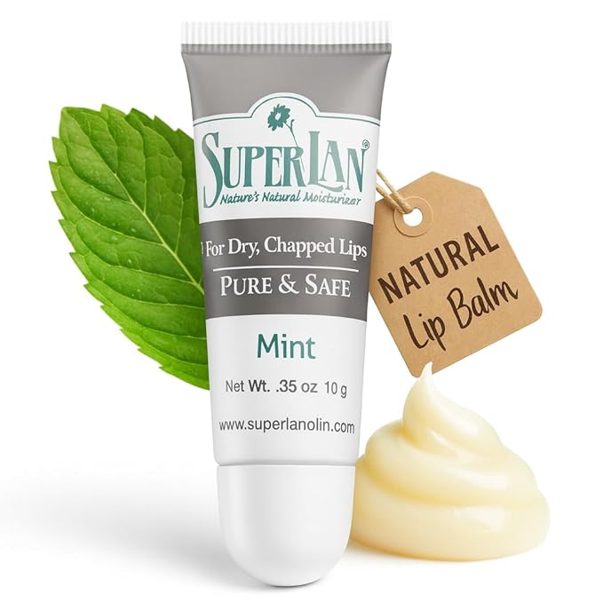 Organic Lanolin Lip Balm Mint Flavor - Lip Repair for Dry Weather - Natural Nipple Cream Lanolin - Moisturizer cracked lips - Hydrating lip care - Ultra pure jojoba oil - Kosher chapstick (0.35 Oz)