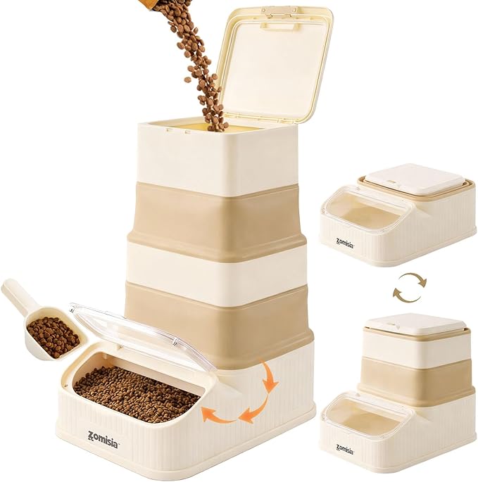 35-40lbs Collapsible Dog Food Storage - First-in, First-out Easy Dispense Base for Freshness, Pet Food Storage Containers with Transparent Lid and Scoop