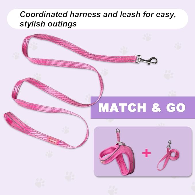 Cat Harness and Leash Set,Escape Proof Kitten Harness,Step in Adjustable Soft Lightweight,Easy Control,Reflective Strips Comfortable for Walking Travel(Pink,XS)