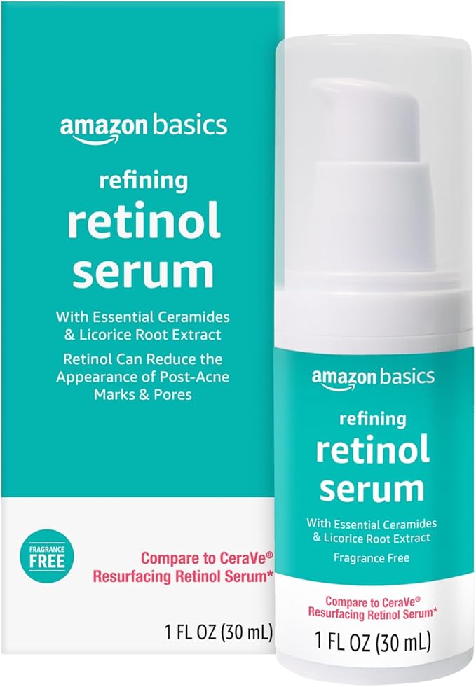 Amazon Basics Retinol Serum for Face, Pore Minimizer, Fast Absorbing Formula, 1 Fluid Ounce, 1-Pack